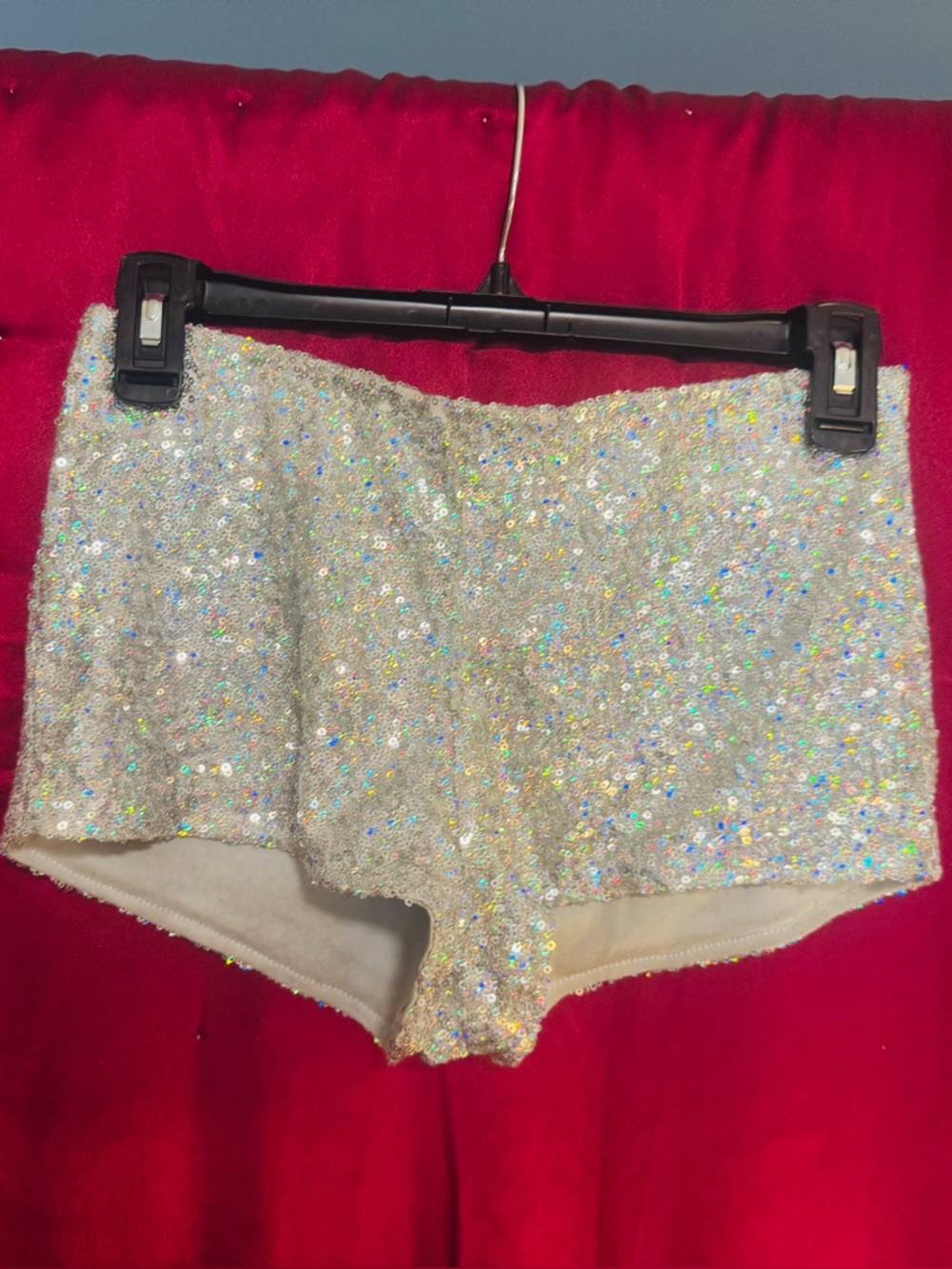 👑 SEXY SIZE SMALL MATERIAL GIRL SILVER SEQUIN BOOTY SHORTS - Picture 10 of 11